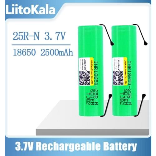 LiitoKala 18650 2500mAh battery Rechargeable battery INR18650 25R M 20A discharge Li-ion Battery 15A cell battery + DIY Nickel