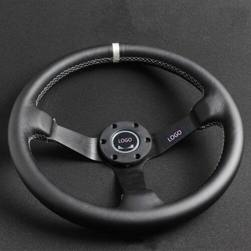 Modified Racing SP 14-Inch Steering Wheel Leather Deep Concave Aluminum Alloy Holder Universal Steering Wheel