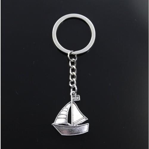 Fashion Keychain 30x25mm Ship Boat Sailboat Bronze Silver Color Pendants DIY Men Jewelry Car Key Chain Ring Holder Souvenir Gift