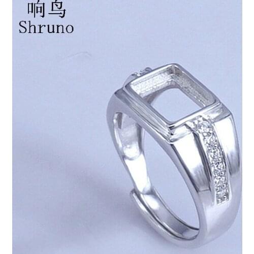 925 Sterling Silver Engagement Wedding Ring Men 7X9mm Oval Cabochon Semi Mount Ring For Amber Agate Turquoise Setting Adjustable