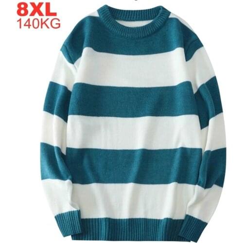 Mens Pullover Knitted Comfortable Knitwear Male Big Size 8xl 7xl Men Striped Sweaters Korean Streetwear Oversized Mens Jumpers