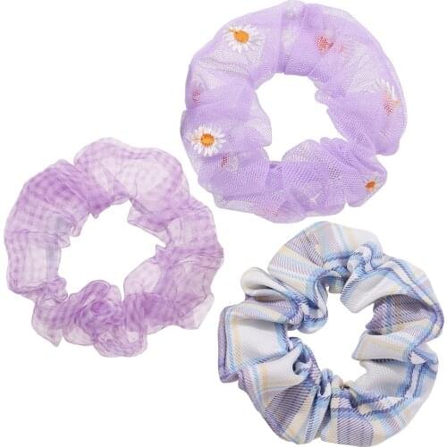 3PCS/SET Vintage Floral Scrunchies Set For Women Elastic Hair bands Lace Gum Hair Tie Ponytail Hold Korean Hair Accessories