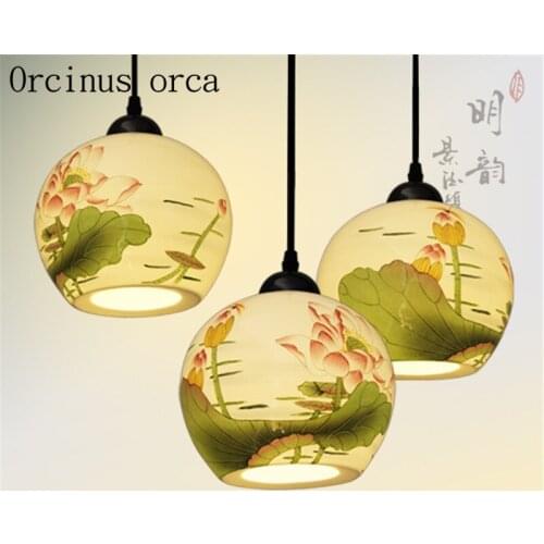 New Chinese style ceramic chandelier restaurant study bedroom art warm solid wood Chandelier free shipping