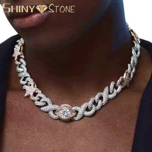 New Two Tone Color Miami Eye Lock Choker 16mm Infinity Cuban Chain Star Necklaces Iced Out Bling 5A CZ HipHop Men Women Jewelry