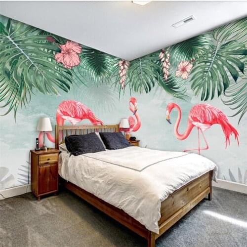 Wellyu Custom wallpaper Nordic modern minimalist hand-painted plant flamingo full house wall custom large mural wallpaper