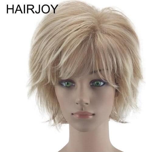 HAIRJOY White Women Synthetic Hair Wigs Blonde Short Curly Wig Heat Resistant Hairstyle 2 Colors Available Free Shipping
