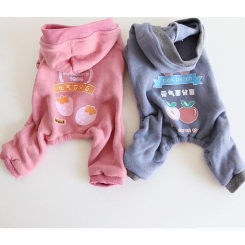 Peach Strawberry Four-legged Clothes Plush Dog Clothes Jumpsuit for Dogs XS S M L XL