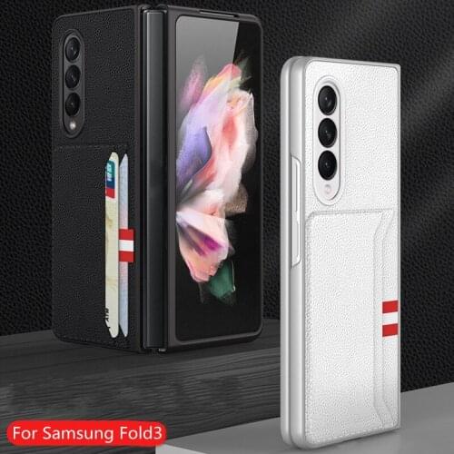 Anti-Slip PU Leather Card Holder Case for Samsung Galaxy Z Fold 3 Fold3 Anti-Sweat Anti-knock Protection Mobile Phone Bag Cover
