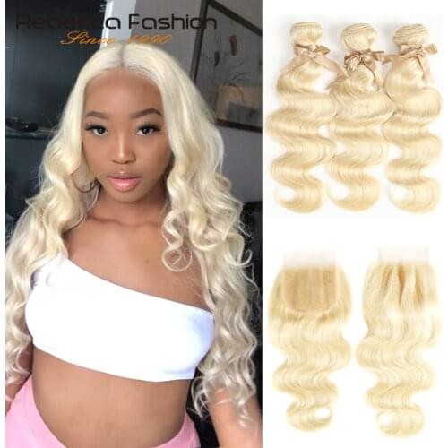 Rebecca 613 Blonde Bundles With Closure Peruvian Body Wave Remy Human Hair 3 Bundles With Closure Free Shipping