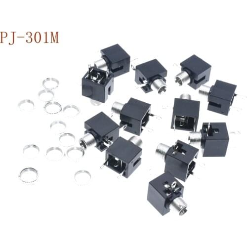 10pcs/lot headset socket PJ-301M 3.5MM audio and video socket measuring 90 degree full copper temperature resistance