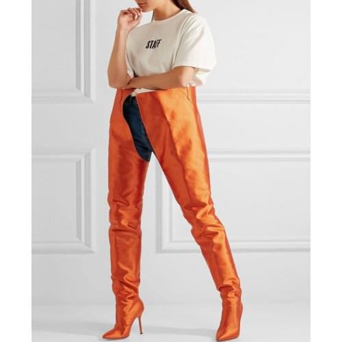 Crotch High Boots Womens Thin Heels High Heel Thigh Boots Orange Over-the-knee Long Motorcycle Boot Sewing Shoes Woman Botas