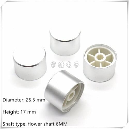 2 Piece 25.5×17MM silver sandblasting aluminum alloy knob potentiometer encoder cap regulating cap suitable for flower shaft 6MM
