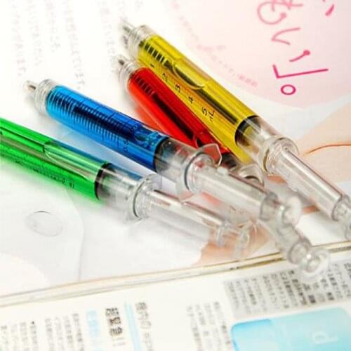 1PC Cute Creative Ballpoint Pen Syringe Flowing Liquid Blue Ink Ballpoint Pen Cute Stationery Office Supplies