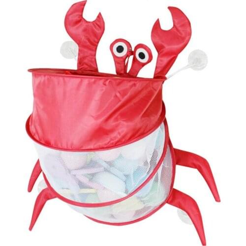 Cute Crab Design Bath Toys Storage Bag Folding Bathtub Toy Holder With Suction Cup Water Toys For Kids Bathroom Organizer