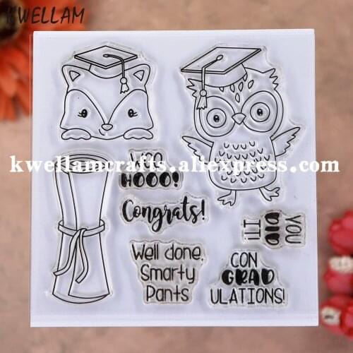 Owl Congrats Well done Smarty Pants Scrapbook photo cards rubber stamp clear stamp transparent stamp KW9112619