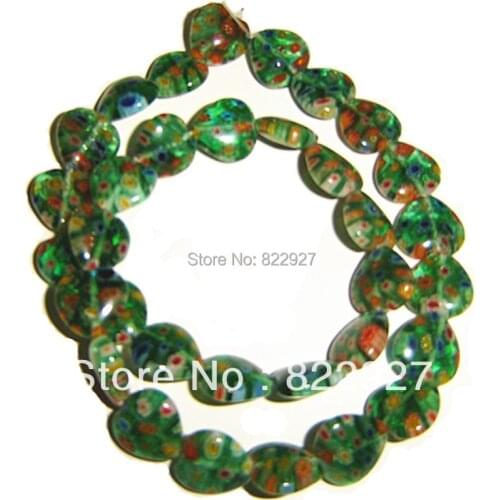 12x12mm heart shape millefiori glass beads beautiful color,33 pieces wholesale price,1.2mm hole for your jewelry project