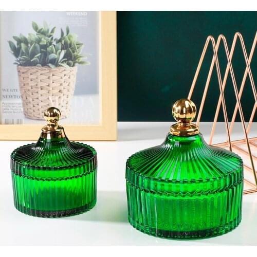 Dark Green Glass Jar Golden Storage Box Nordic Retro Candy Box Storage Jar Tea Jar Home Decoration