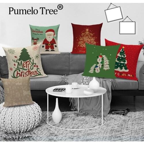 Merry Christmas Throw Pillow Covers Case Santa Claus Cushion Cover Christmas Tree Linen Sofa Bed Decorative Pillows Cases Kissen