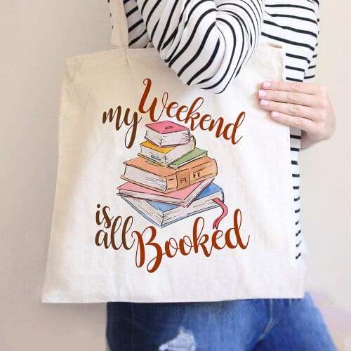 My Weekend Is All Booked Tote Bag Canvas Book Totes Book Lover Bookbag Reading Handbag Casual Totebag for Students