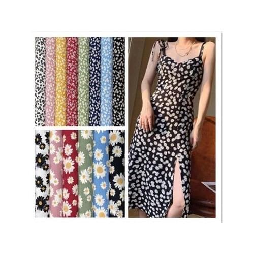 Explosive four-sided stretch small daisy print thick chiffon small daisy print dress fabric