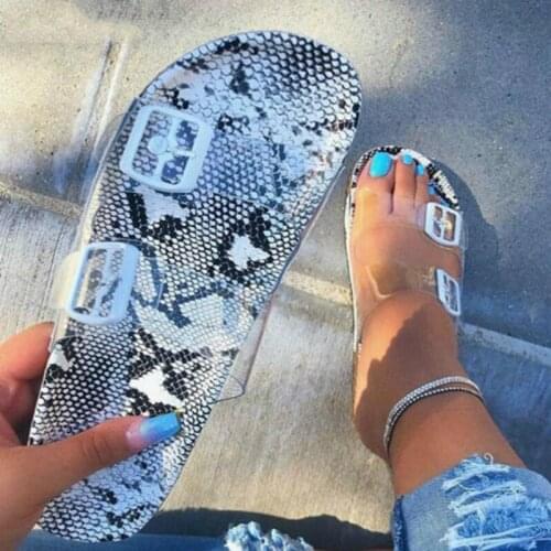 2020 New Women Slipper Summer Open Toe Belt Buckle Flat Slippers Ladies Snake Shallow Casual Beach Slide Woman Shoes Dropship