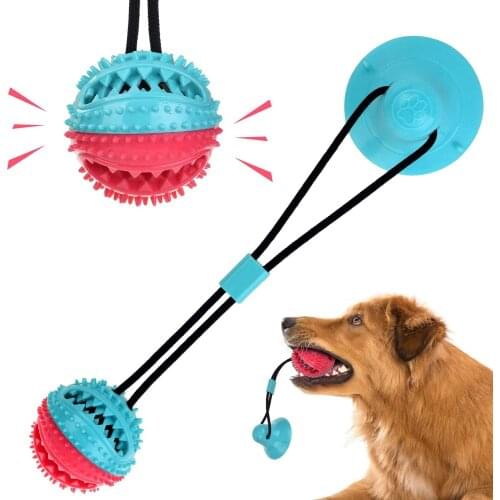 Dog Chew Toy Pet Dog Molar Bite Interactive Teeth Cleaning Dog Toothbrush Toy Suction Cup Ball Rubber Bite Resistant Dog Chew