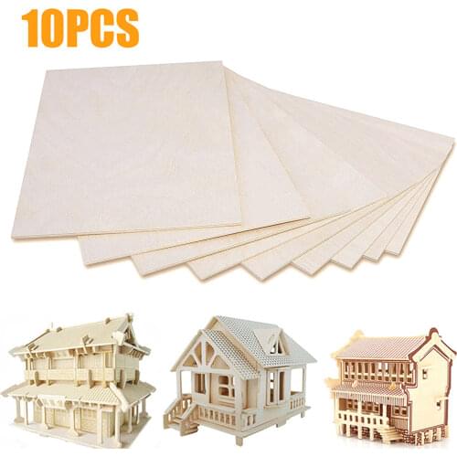 10PCS Wooden Board Sheets Panels for DIY Crafts Puzzle Airplane Model House Model Building Toys Sculpture 100x100x3mm