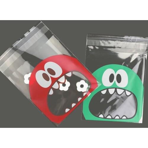 100pcs Cute Monster Self Adhesive Biscuit Bags For Kids Birthday Party Supplies Cookie Candy Bags 10x10cm Gift Packaging