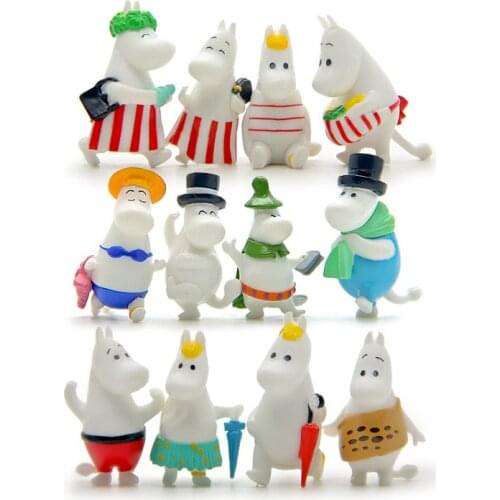 12pcs/set Animal Hippo Figures Toys Car Ornaments Q Version Cute Doll Model Fairy Garden Moss Miniatures Craft Decor Accessories