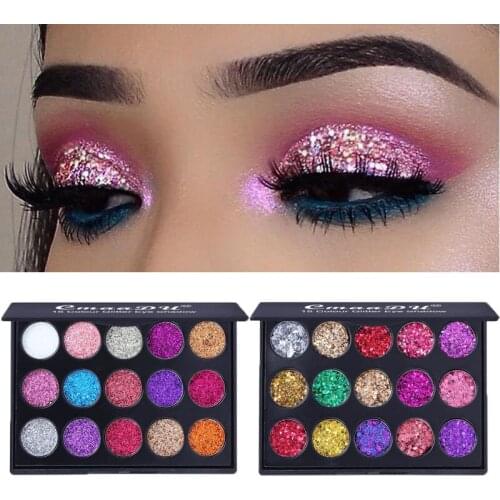 15 Colors Pressed Glitter Eyeshadow Palette Diamond Shinny Soft Powder Eye Shadow Sequin High Textured Cosmetic Eye Makeup Tools