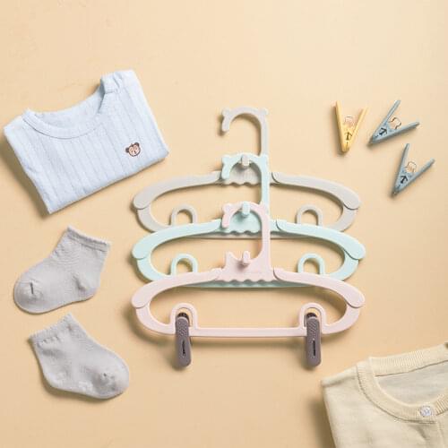 20PCS Cute Child Baby Clothes Hanger With Clothespin Adjustable Storage Rack Home Storage Organizer For Kid Clothes Coat Dress