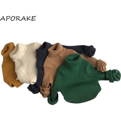 2021 1-6Y Winter Spring Kids Baby Girl Sweater Casual Top Soft Knitted Turtleneck Long Sleeve Top Korea Style Pullovers Outwear
