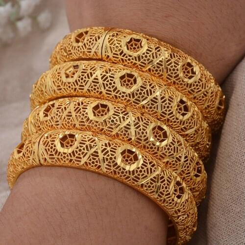4Pcs/set Women Bracelets Middle East Arab Dubai Bangles African 24k Gold Color Bride Jewellery Party Gift