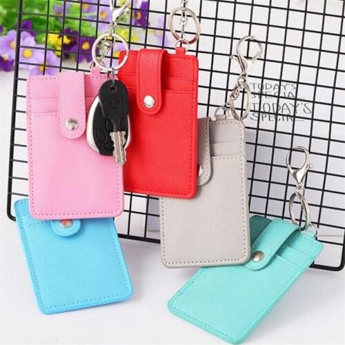 6 Color ID Card Holder Portable Bus Cards Cover Case Office Work Card Holder Keychain Keyring Tool 3 Slots Card Wallet Id Bag