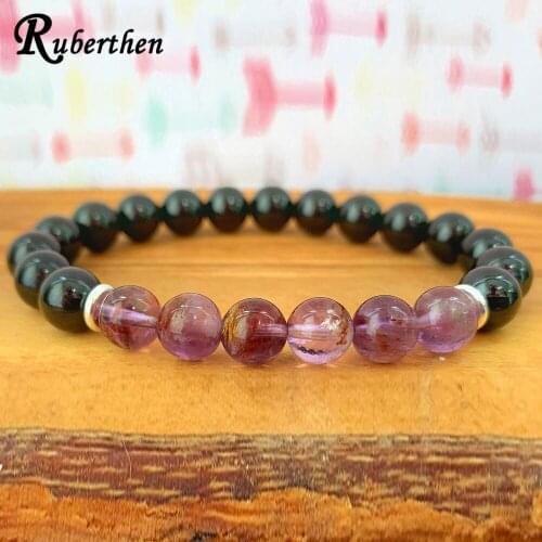 Ruberthen Genuine AAA Black Tourmaline Super Seven Wrist Mala Grounding the Root Chakra Bracelet Energy Power Bracelet
