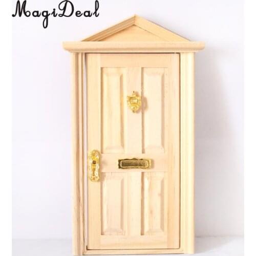 MagiDeal 1/12 Dolls House Miniature Wooden Steepletop Door with Hardware for Dollhouse Bedroom Acce Pretend Play Cute Toy 9x18cm