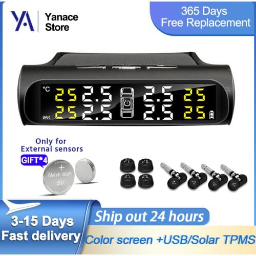 Dropshipping E-ACE K02 Built-in sensor Tyre Pressure Sensor TPMS Solar Car Alarm System Tire Pressure Monitoring System Display