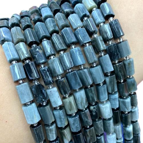 Fine 100% Natural Stone Black White Hawks Eye Faceted Cylinder Gemstone Spacer Beads For Jewelry Making DIY Bracelet Accessories