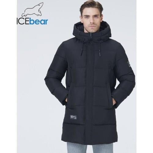 ICEbear 2021 winter mens clothing thicken warm mens jacket hooded mens mid-length coat fashionable cotton jacket MWD21807I