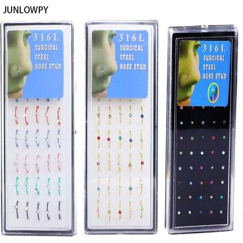 JUNLOWPY Tragus Earrings Trendy Body Jewelry Stainless Steel Nose Open Hoop Ring Nose Ring Piercing Nose Studs with Box 40pcs