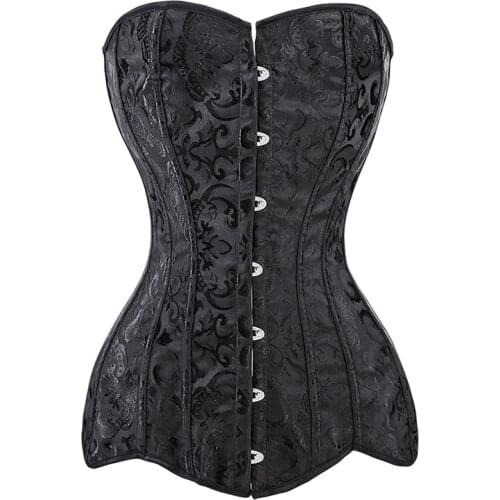 Women Overbust Lace Up Corselet Top Slimming Waist Control Corset Bustier 14 Spiral Steel Boned Long Torso Shapewear Corsets