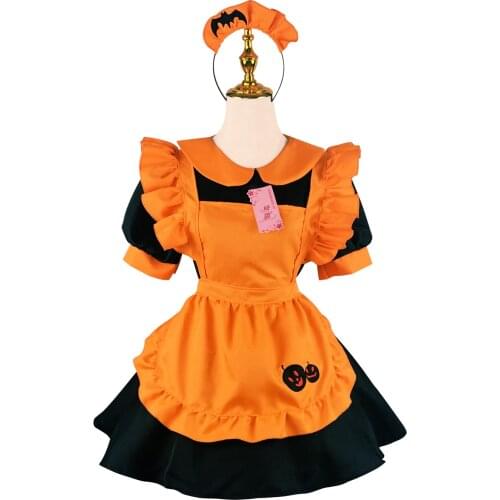 Lolita Halloween Pumpkin Vampire Bat Apron Maidservant Maid Restaurant Dress Uniform Outfits Anime Girl Cosplay Costume Dropship