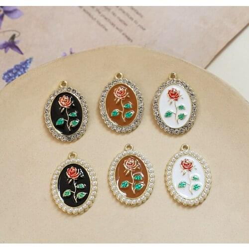 Minimum order 20pcs/lot zircon decoration oval shape alloy drop oil charms diy jewelry earring/necklace pendant accessory