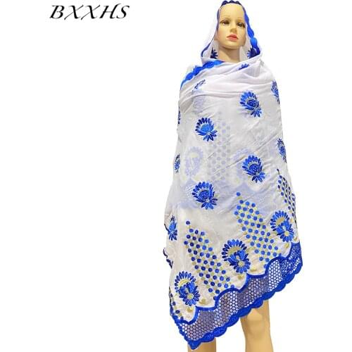 Muslim Fashion Scarf Hijabs African Style Embroidery Flower and Set With Diamonds Fabric Cotton Head Scarf Headwraps for Women