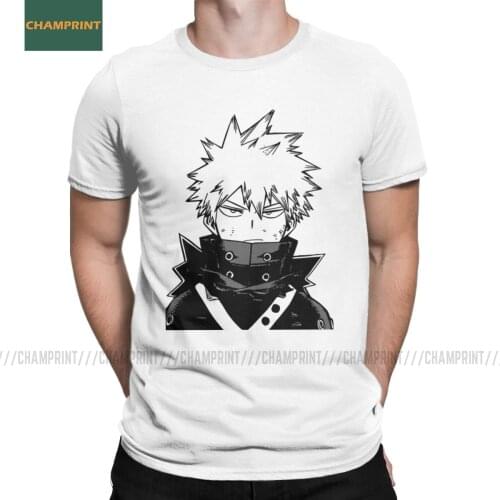 Bakugo Looking Boku No Hero Academia T Shirt Mens Pure Cotton T-Shirts Manga Todoroki All Might Anime Tees Short Sleeve Tops