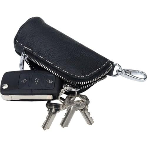 Men Key Bag Genuine Cow Leather Buckets Key Cases Pouch Zipper Keychain Key Holder Car Key Wallet Coin Pouch Purse key bag