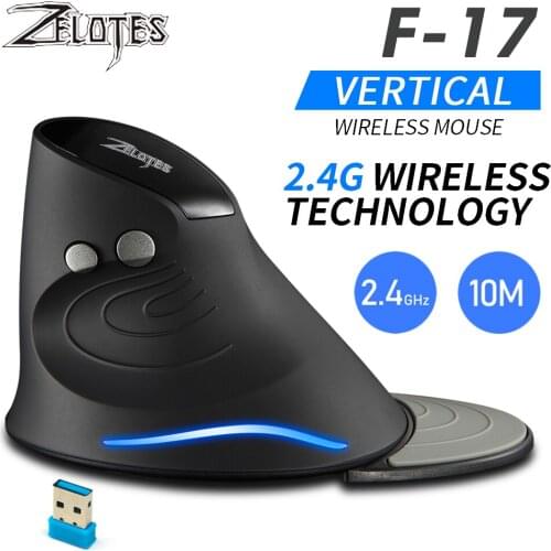 ZELOTES F-17 Vertical Mouse 2.4GHz Wireless Gaming Mouse 6 Keys Ergonomic Optical Mice with 3 Adjustable DPI for PC Laptop