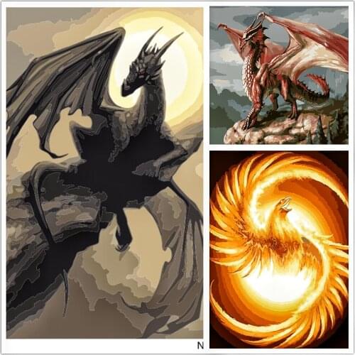 Black naughty dragon Animal DIY Digital Painting By Numbers Modern Wall Art Canvas Painting Unique Gift Home Decor 40x50cm