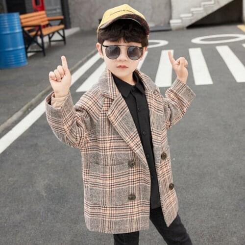 New Spring Autumn Boys Woolen Outerwear Kids Plaid Coats Children Clothes Warm Casual Shool Boys Outwear Turn-down Jackets Coat