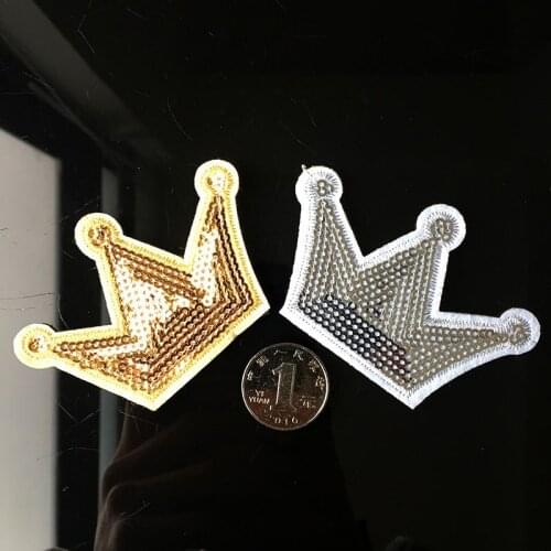 New Arrival Fashion Sequin Cloth Sticker Queen Crown Embroidery Patch for Ladies DIY Iron on Clothes Bag Decor Applique